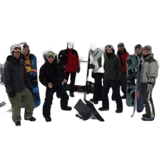 staff, group, snowboarders, stand transparent PNG cut-out