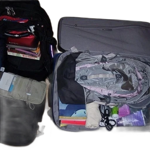 jacket, suitcase, open, backpack transparent PNG cut-out
