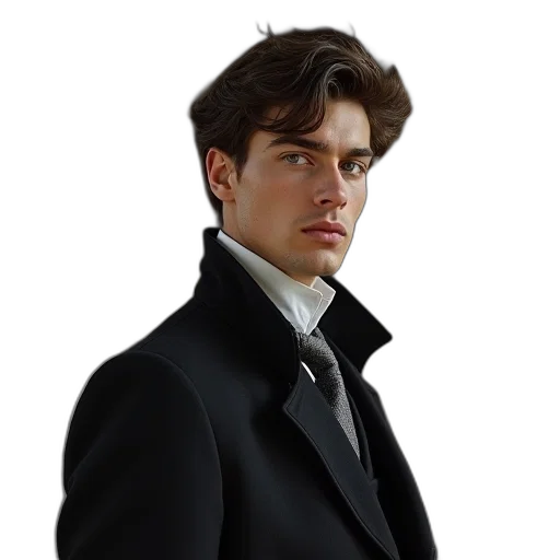 jacket, staff, face, photorealistic transparent PNG cut-out