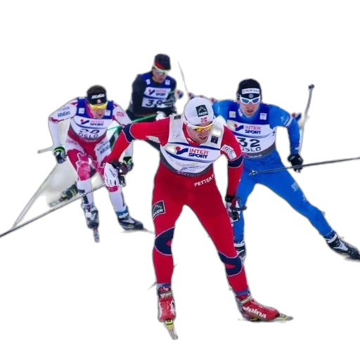 group, skiers, race, one transparent PNG cut-out