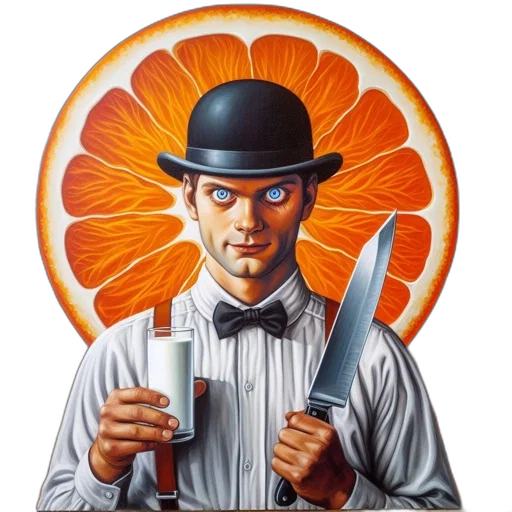 staff, robot, hat, oil painting transparent PNG cut-out