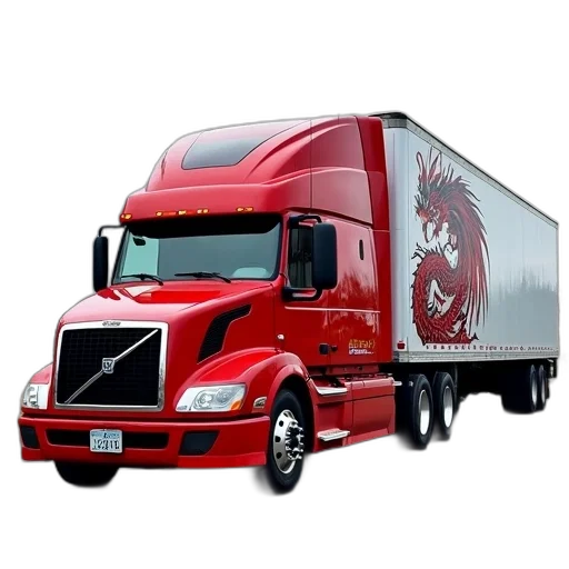 red, semi-truck, white, trailer transparent PNG cut-out