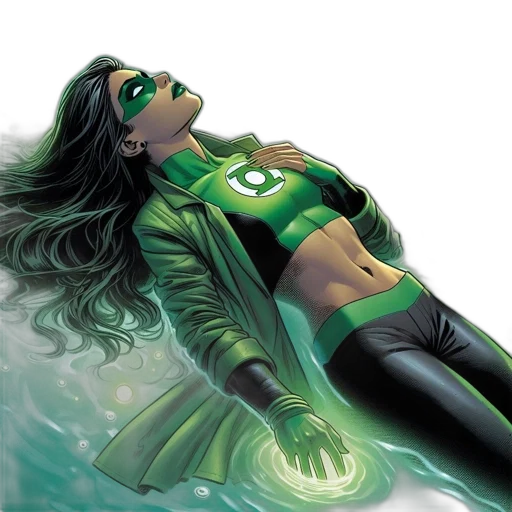 comic book art, concept art, green, female transparent PNG cut-out