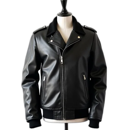 jacket, black, leather, zipper transparent PNG cut-out