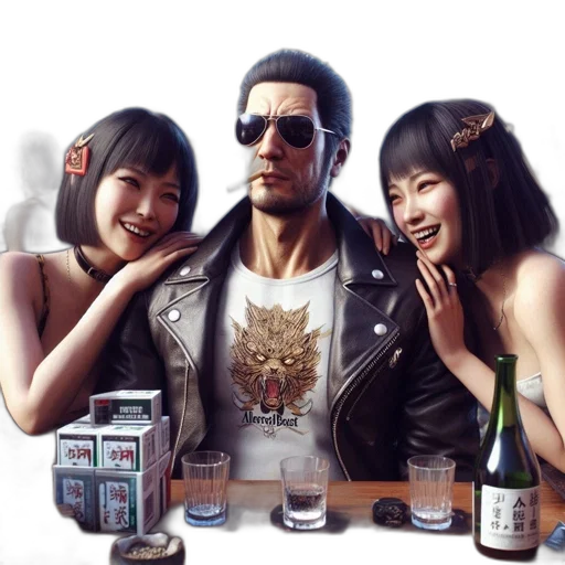 jacket, bottle, robot, photorealistic transparent PNG cut-out