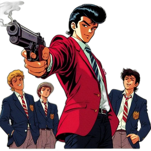 jacket, weapon, staff, comic book art transparent PNG cut-out