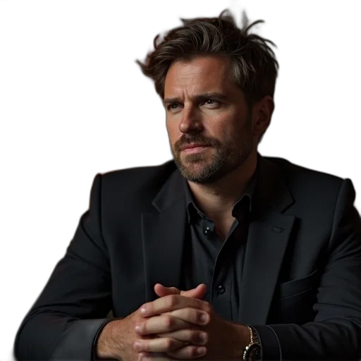 jacket, hair, face, interview transparent PNG cut-out