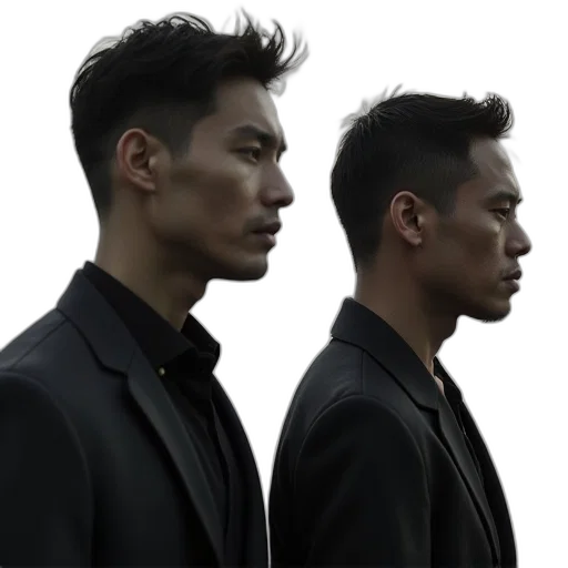 jacket, hair, face, staff transparent PNG cut-out
