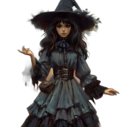 dress, staff, hat, fantasy art transparent PNG cut-out