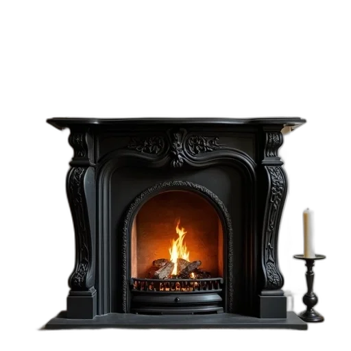 furniture, fire, black, ornate transparent PNG cut-out