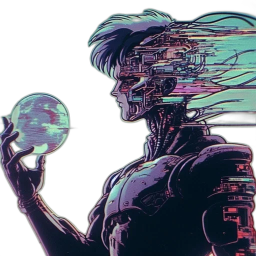 robot, mask, cyberpunk, vaporwave transparent PNG cut-out