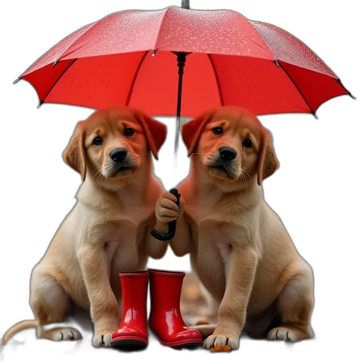 umbrella, photorealistic, rain, labrador transparent PNG cut-out