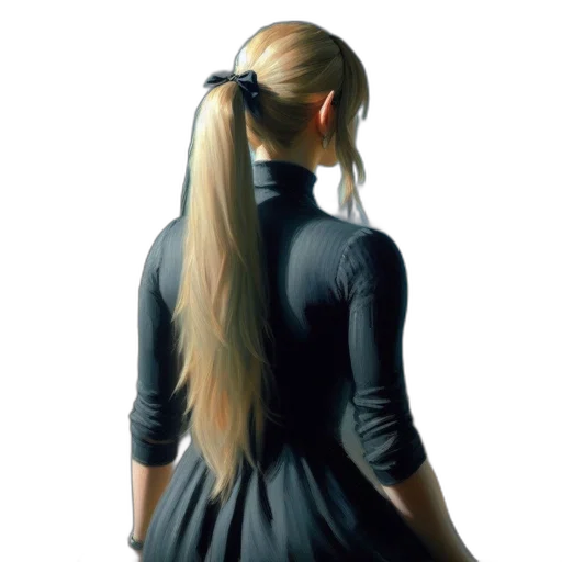 dress, hair, jacket, staff transparent PNG cut-out
