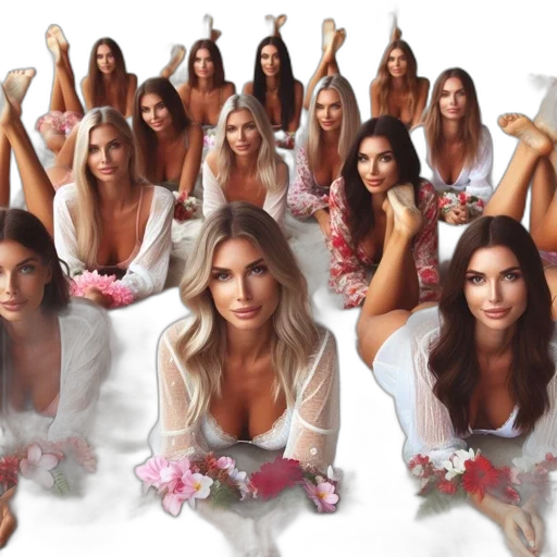 group, women, white, lacey transparent PNG cut-out