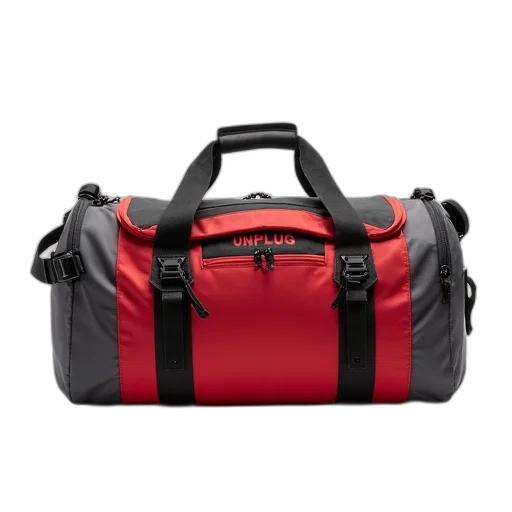 red, grey, duffel, bag transparent PNG cut-out