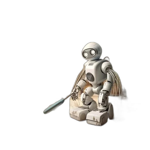 robot, staff, weapon, 3d render transparent PNG cut-out