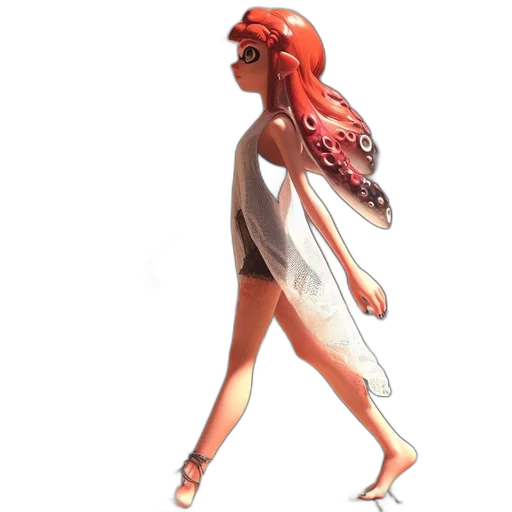 dress, creature, hair, staff transparent PNG cut-out