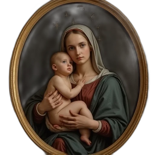 oil painting, photorealistic, madonna, holding transparent PNG cut-out