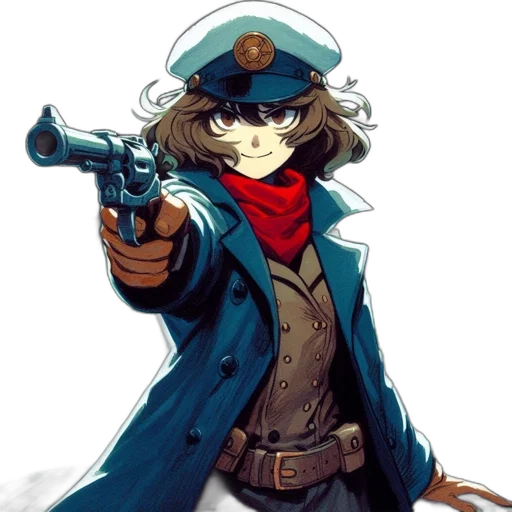 weapon, staff, hat, jacket transparent PNG cut-out