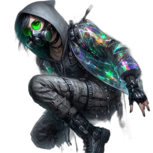 jacket, mask, weapon, cyberpunk transparent PNG cut-out