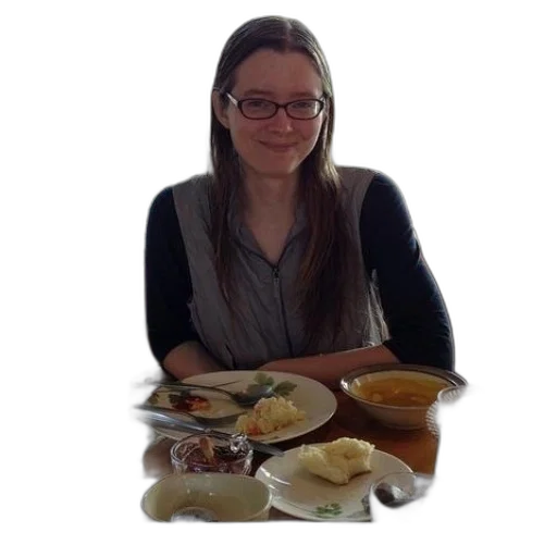 food, staff, woman, sits transparent PNG cut-out
