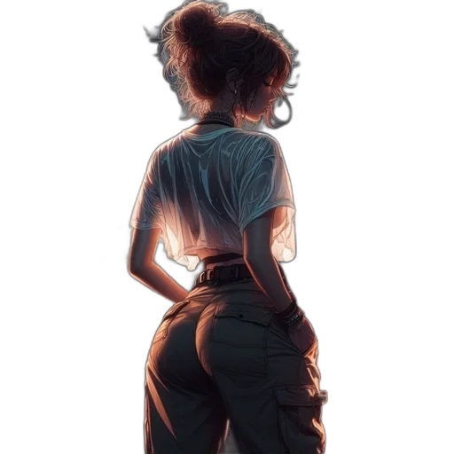 dress, jacket, staff, hair transparent PNG cut-out