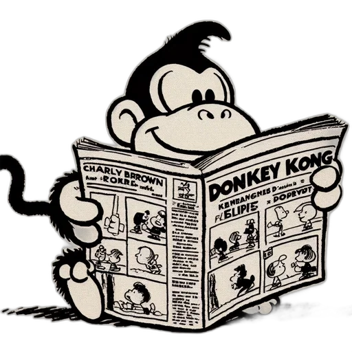 cartoon, comic book art, monkey, reads transparent PNG cut-out