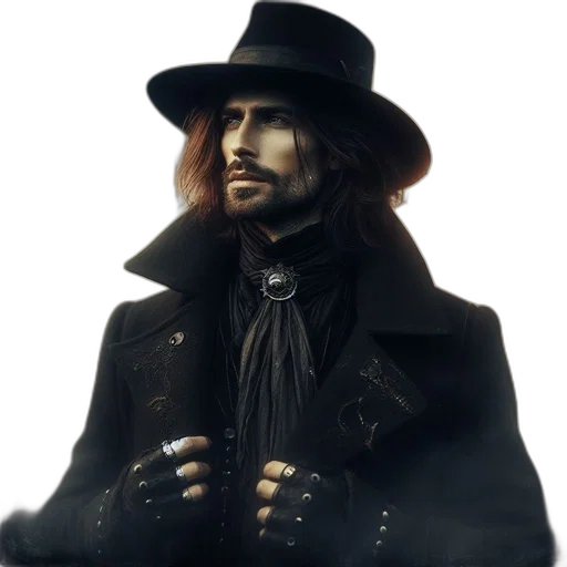 hat, jacket, staff, face transparent PNG cut-out