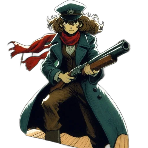staff, weapon, hat, jacket transparent PNG cut-out