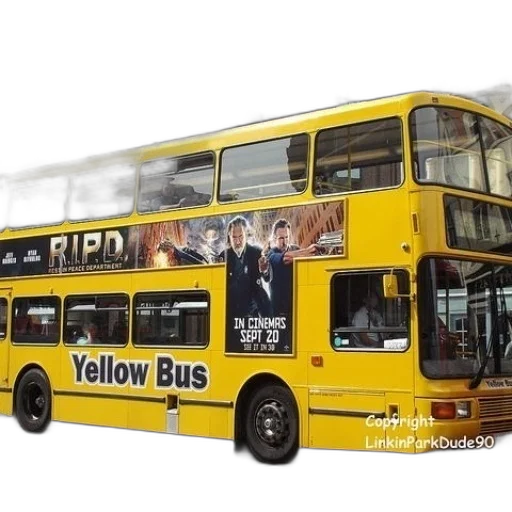 photorealistic, concept art, yellow, double-decker transparent PNG cut-out