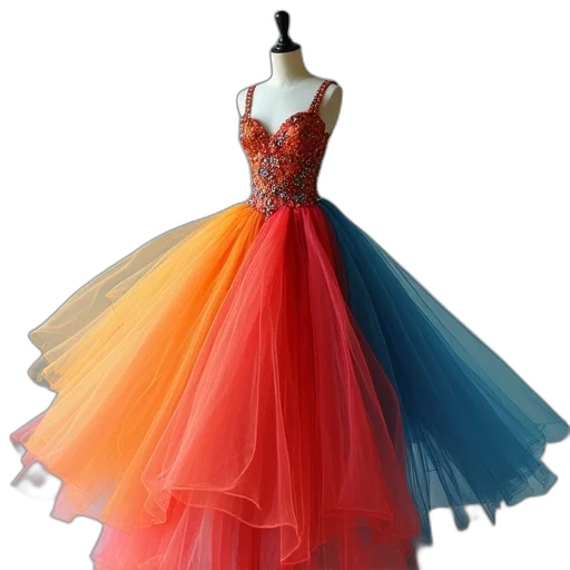dress, crown, 3d render, colorful transparent PNG cut-out