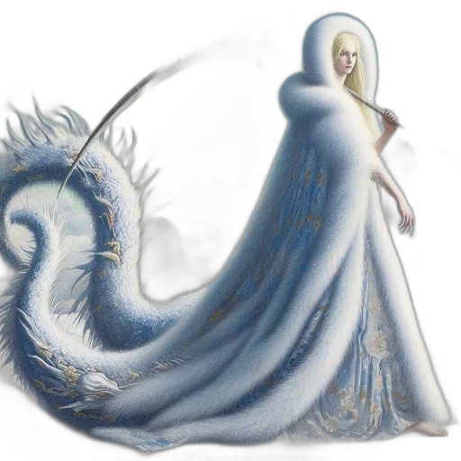 dragon, dress, creature, staff transparent PNG cut-out