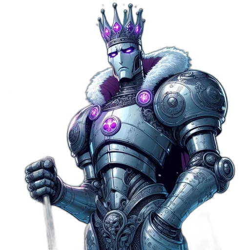 robot, crown, sword, staff transparent PNG cut-out