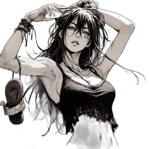hair, hat, weapon, comic book art transparent PNG cut-out