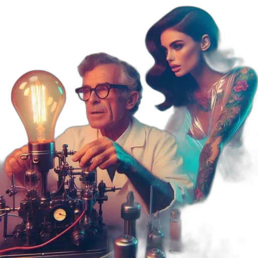 concept art, fire, neon lights, elderly transparent PNG cut-out