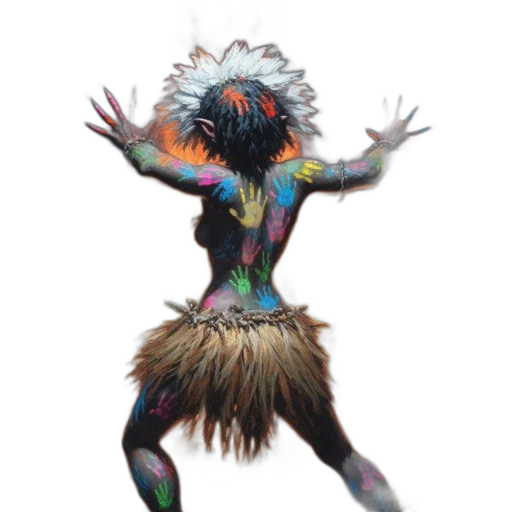 creature, mask, hair, staff transparent PNG cut-out