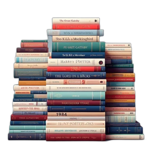 tall, stack, diverse, books transparent PNG cut-out