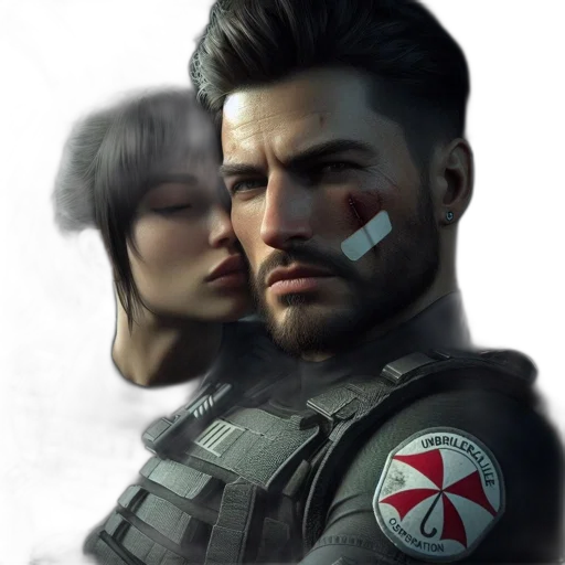 face, weapon, jacket, concept art transparent PNG cut-out