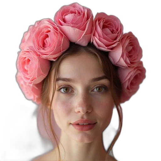 crown, hat, flower, face transparent PNG cut-out