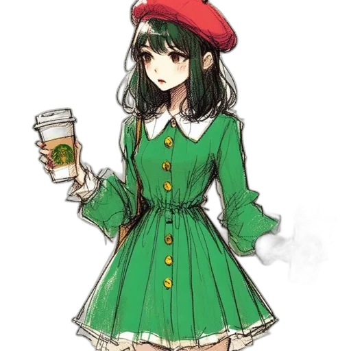 dress, hat, staff, bottle transparent PNG cut-out