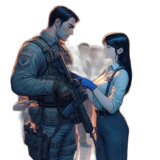 weapon, jacket, dress, concept art transparent PNG cut-out