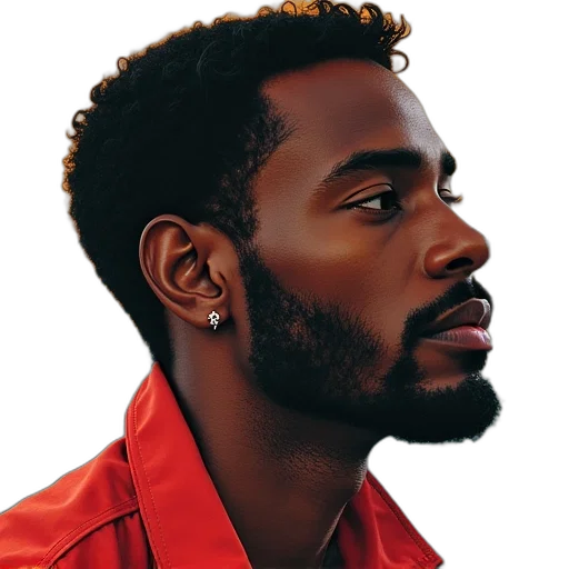 face, jacket, hair, photorealistic transparent PNG cut-out