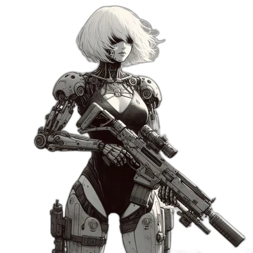 robot, weapon, concept art, cyberpunk transparent PNG cut-out