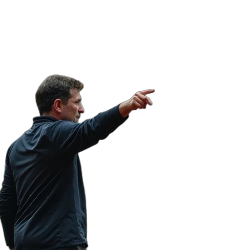 staff, jacket, coach, pointing transparent PNG cut-out