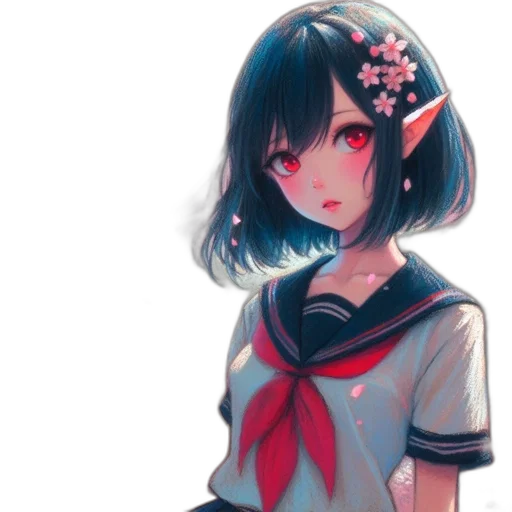 dress, flower, face, staff transparent PNG cut-out