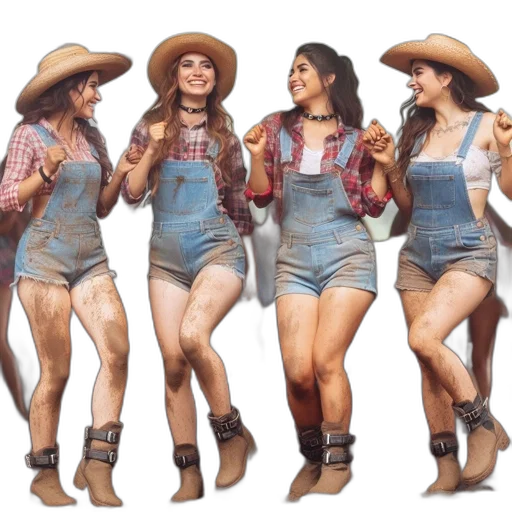concept art, photorealistic, four, women transparent PNG cut-out