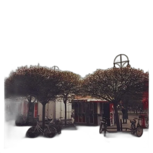 building, umbrella, car, tree transparent PNG cut-out