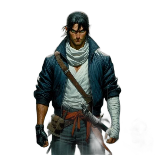 jacket, staff, weapon, sword transparent PNG cut-out