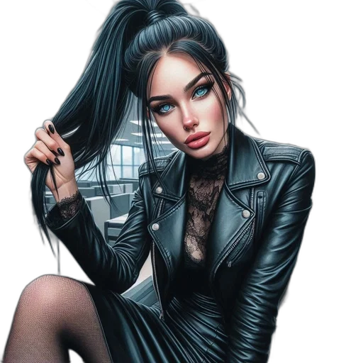 jacket, dress, hair, jewelry transparent PNG cut-out