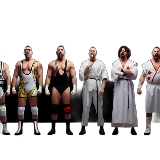concept art, six, male, wrestlers transparent PNG cut-out